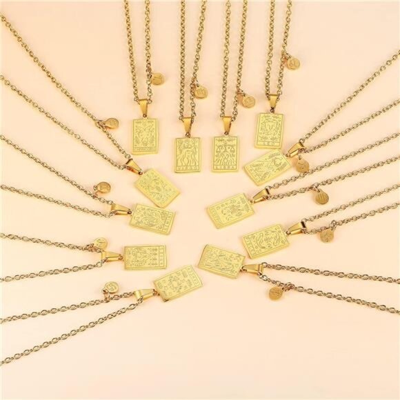 Zodiac Sign Necklace for Women Constellation Tarot Card Pendant Double Sided - Picture 5 of 14